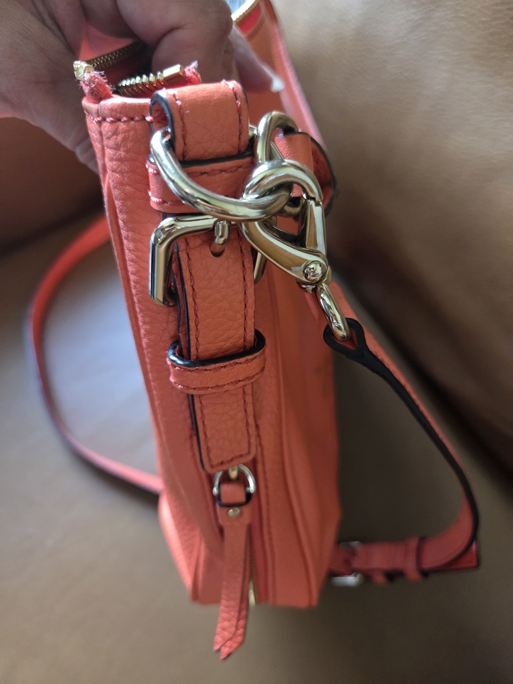 Kate Spade New York Coral Pebbled Crossbody Bag Medium Zip Gold Hardware - Picture 5 of 7